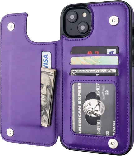 Vista 11 de ONETOP - Funda tipo cartera compatible con iPhone 14 Plus con soporte para tarjetas, funda de piel sintética con soporte y ranuras para tarjetas