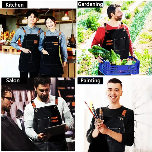 Vista 4 de Delantales para mujeres y hombres con bolsillos, 2 piezas, impermeable, para estilista, lino, barbacoa, herramienta de lona para adultos, delantal