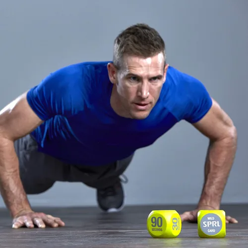 Vista 4 de Dados de ejercicio SPRI (6 lados) – Juego para clases de ejercicio grupales – Incluye flexiones, sentadillas, estocadas, saltos de tijera