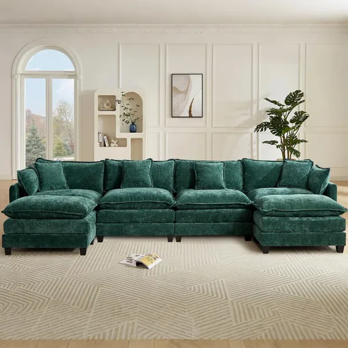 Vista 77 de Sofá seccional modular convertible de 76.7", sofás de dos plazas de chenilla con asiento profundo y cojines tipo loveseat para sala de estar, Beige