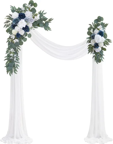 Vista 12 de Olalaka Kit de flores artificiales para arco de boda de color burdeos (paquete de 3) con tela drapeada de arco brillante borgoña de 26 pies