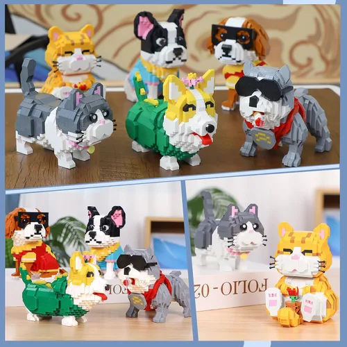Vista 4 de Lindo kit de bloques de construcción micro mini de animales, ladrillos mini azules de gato para juguetes de construcción para adultos, niños