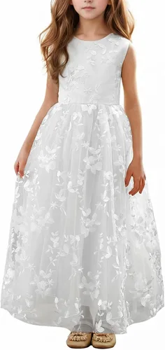 Vista 6 de ABaoWedding Lace A-Line Flower Girl Dress A-blanco