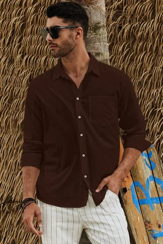 Vista 5 de JMIERR Camisa de vestir de manga larga con botones y lino de algodón para hombre