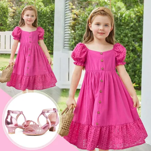 Vista 4 de Chumchoi Sandalias para niñas con diamantes de imitación, tacón bajo, correa de tobillo, vestido de tacón alto, boda, fiesta, para niños pequeños