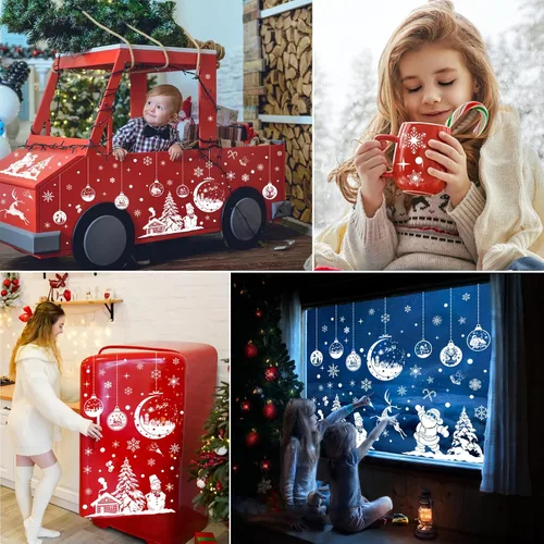 Vista 5 de Calcomanías navideñas para ventana, 9 hojas, 262 unidades, reutilizables, de doble cara, estampadas, autoadhesivas, para fiestas de invierno
