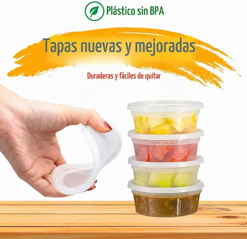 Vista 6 de Recipientes de 8 onzas con tapas a prueba de fugas, paquete de 50 recipientes de plástico transparente sin BPA para almacenamiento de alimentos