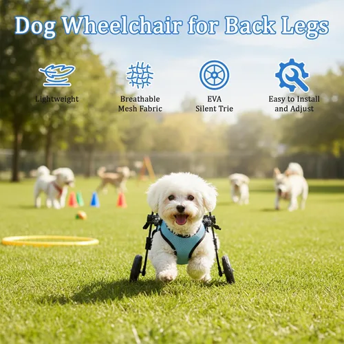 Vista 2 de Silla de ruedas para perros para patas traseras, silla de ruedas ajustable para perros pequeños con marco de 0.069 pulgadas de grosor, carrito