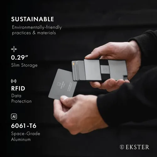 Vista 5 de Ekster Tarjetero de aluminio Cartera minimalista delgada de 02 pulgadas con placa trasera expandible Capa de bloqueo RFID para protección de datos