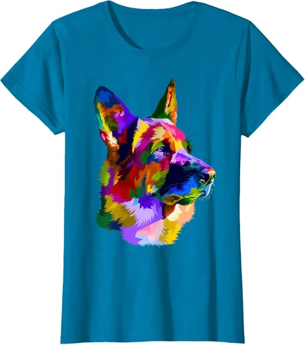 Vista 114 de Camiseta con retrato de pastor alemán para dueños de perros, Negro, S