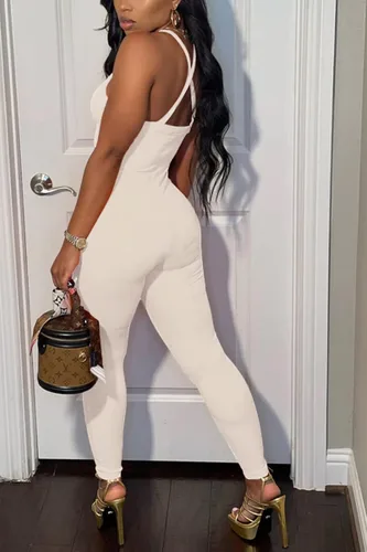 Vista 4 de VUTRU Women's Sexy Sleeveless Bodycon V Neck Tank Long Rompers One Piece Crisscross Back Jumpsuits Playsuit Clubwear