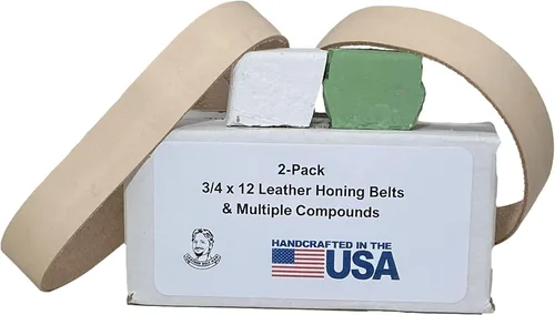 Vista 3 de Leatherbeltman - Paquete de 2 cinturones de cuero para afilar y pulir de 3/4" x 12". Se adapta a Ken Onion Work Sharp - Incluye compuestos blancos