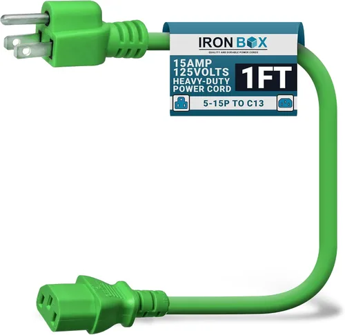 Vista 23 de IronBox Electric - Cable de Alimentación de Servicio Pesado 5-15P a C13 - Cable PC SJT 14/3 de 3 Clavijas 15A 125V - Cable para Computadora