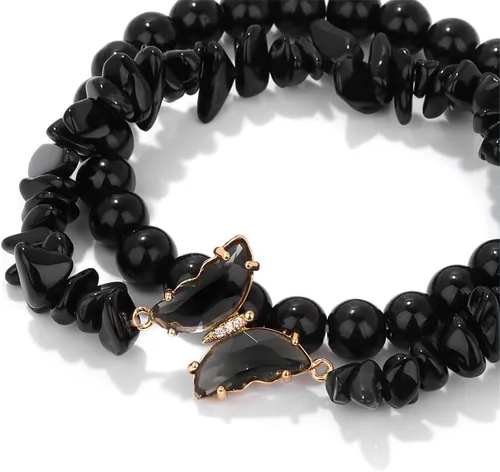 Vista 6 de GolbalJew Pulsera de amatista para mujer, pulseras de cuentas de amatista para la ansiedad, dijes de mariposa, piedra curativa en capas, regalos