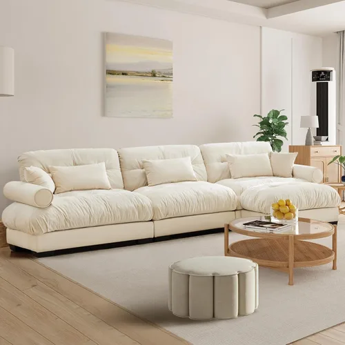 Vista 86 de Reposapiés Otomano Tapizado de Terciopelo con Cojín para Sofá Seccional Sofá 300 libras para Sala de Estar (Beige)