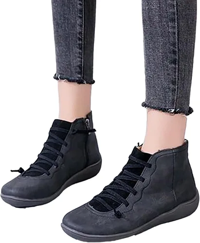 Vista 4 de Botas de tobillo vintage para mujer, cómodas botas para caminar al aire libre, sin dormir
