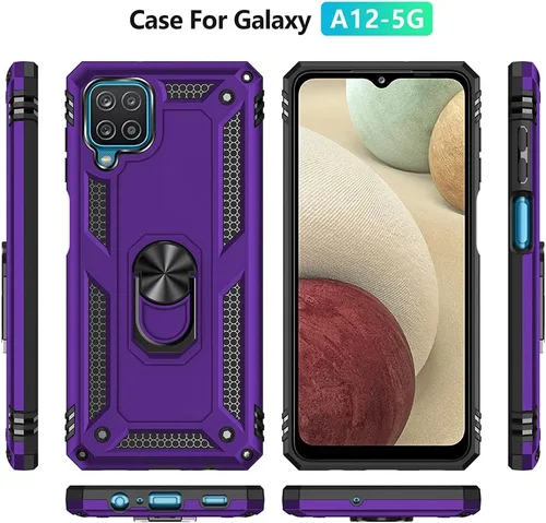Vista 2 de Funda para Galaxy A12 con protector de pantalla HD, [grado militar] anillo de montaje en coche, soporte híbrido de policarbonato duro, TPU suave, a