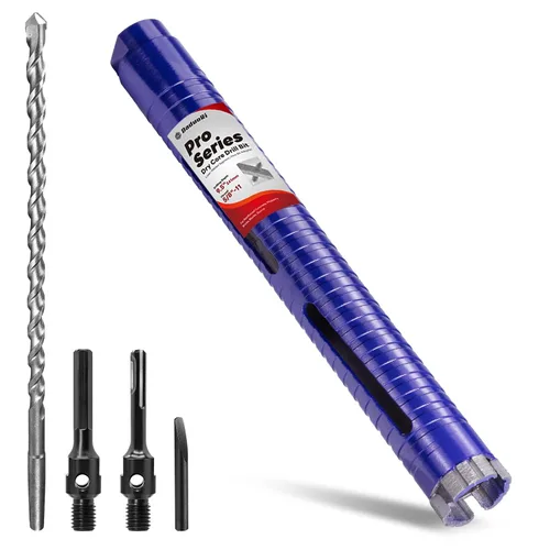 Vista 9 de Broca de núcleo de 4 pulgadas con broca piloto y adaptadores (SDS Plus y hexagonal de 1/2 pulgadas), rosca de 5/8 "-11, profundidad de 9.5 pulgadas