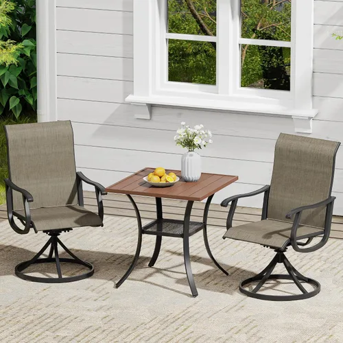 Vista 82 de VICLLAX Muebles pequeños de exterior de 3 piezas, 2 sillas giratorias de patio y mesa redonda pequeña para 2, sillas de carbón oscuro y negro