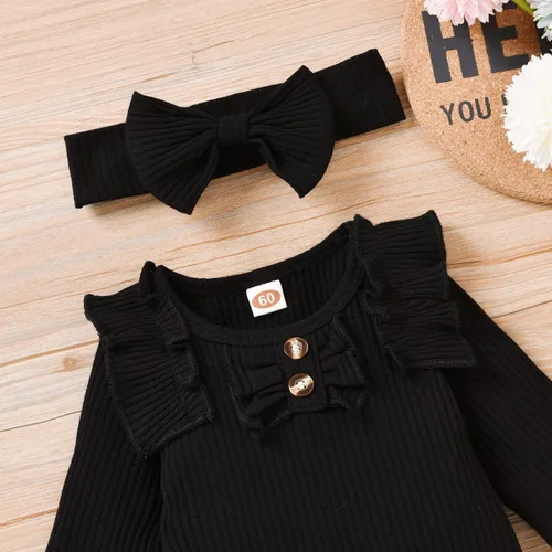Vista 4 de Aalizzwell Conjunto de mameluco acanalado para bebés y niñas prematuros, para otoño e invierno