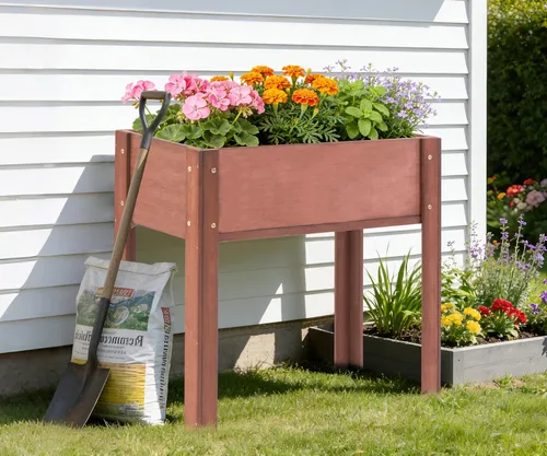 Vista 2 de Cama de jardín elevada con patas (31 x 16 x 31 pulgadas), maceta elevada de madera maciza para exteriores