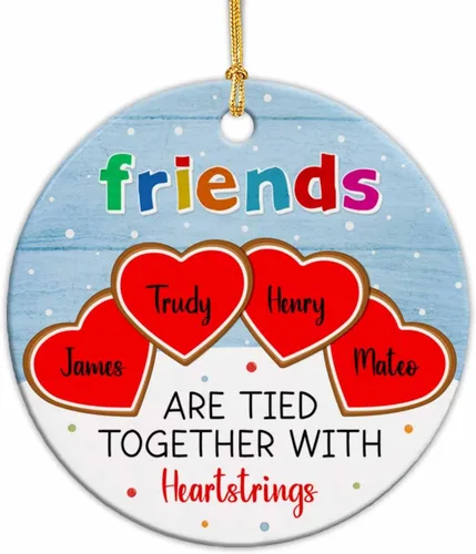 Vista 9 de Adornos de cerámica personalizados para los mejores amigos están atados con cuerdas de corazón, adorno personalizado de 2 amigos, adorno de buenos