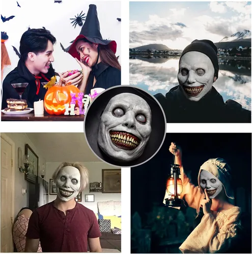 Vista 5 de Creepy Halloween Mask,Smiling Demon Scary Adults Masks Costume Creepy Cosplay Huanted House Props Halloween Party
