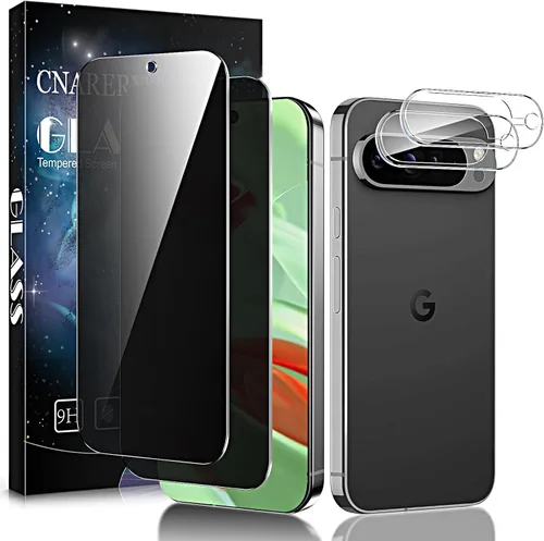 Vista 8 de Paquete de 2 + 2 protectores de pantalla de privacidad para Google Pixel 8, antiespía, película de vidrio templado 9H curvada 3D, resistente a