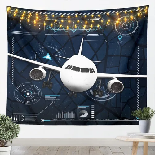 Vista 11 de Manfei Tapiz de pared de aviones para niños, diseño de bandera estadounidense, decoración de habitación de niños, niñas y adultos, decoración