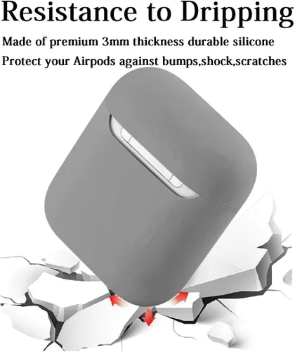 Vista 5 de Funda de silicona protectora completa compatible con Airpods 1 y 2, sin accesorios de cubierta de llavero, soportes visibles LED frontales (gris)