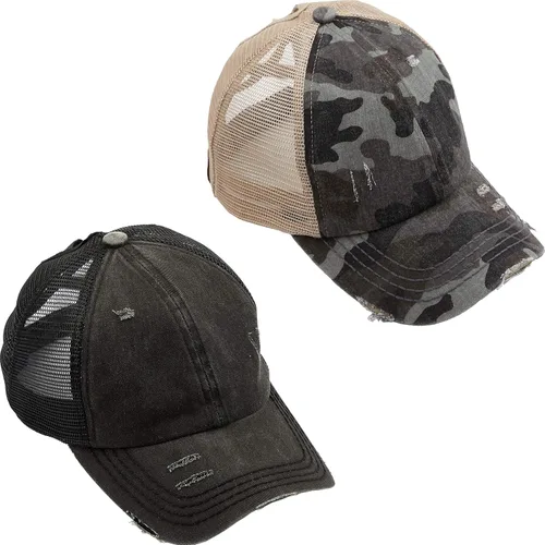 Vista 91 de Funky Junque - Sombrero de cola de caballo para mujer, gorra de béisbol con ajuste ajustable y cola de caballo alta cruzada para uso diario Paquete