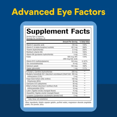 Vista 4 de Natural Factors, Factores oculares avanzados, apoyo antioxidante para una visión saludable con luteína y zeaxantina, 60 cápsulas