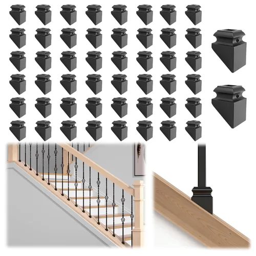 Vista 7 de Muzata 10Pack de bases de balaustre de hierro, zapato plano para escalera con tornillo para balaustre cuadrado de 1/2 pulgada, husillo de escalera