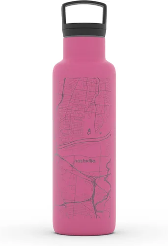 Vista 193 de Well Told Botella de agua aislada con mapa de Washington DC grabado, botella de acero inoxidable grabada (21 onzas, blanco) botella aislada de mapa