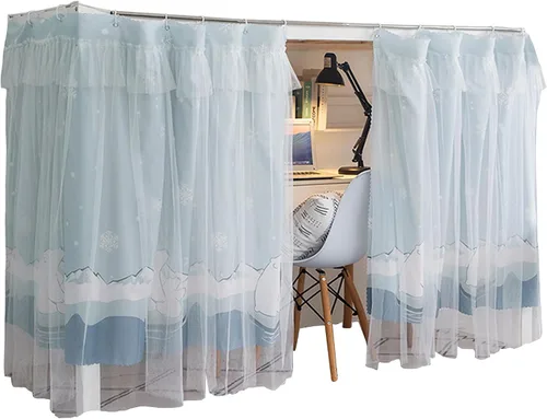 Vista 17 de Cortinas de gasa bonitas genéricas para litera con dosel de cama con encaje, 2 paneles, aguacate