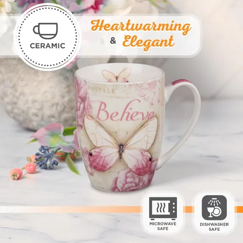 Vista 4 de Tazas con diseño de mariposa y texto: Blessed, Believe y Grace