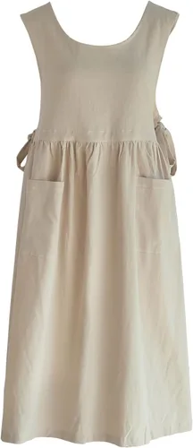 Vista 19 de Vestido tipo delantal de lino de algodón con espalda cruzada para mujer con bolsillos para cocinar y limpiar - Delantal cruzado - Azul - con lazos