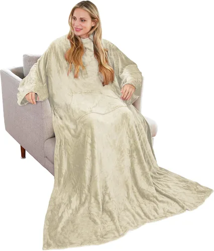 Vista 13 de Solaris Manta Vestible de Viaje con Mangas, 2 en 1, Manta de Almohada de Avión Plegable para Adultos, Mujeres y Hombres, Manta Corporal Suave