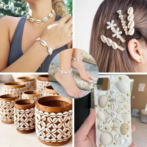 Vista 4 de Cheriswelry 100 cuentas de concha para hacer pulseras, conchas de cauri, cuentas espaciadoras de verano, playa, cuentas ovaladas para hacer