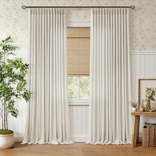 Vista 84 de TWODRAPES Juego de 2 paneles de cortinas plisadas de lino de 96 pulgadas de Avena