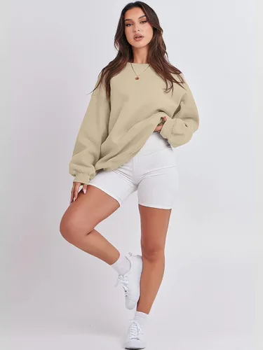 Vista 4 de ANRABESS Sudadera de manga larga para mujer, casual, cuello redondo, ajuste holgado, sudadera con capucha de forro polar para otoño