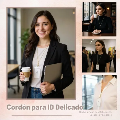 Vista 5 de Cordones para tarjetas de identificación, collar y cadena para llaves Soporte para tarjetas de identificación de acero inoxidable dorado