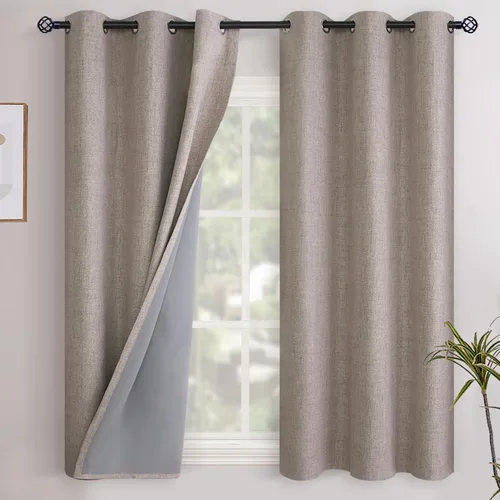 Vista 42 de YoungsTex - Cortinas opacas de lino para dormitorio, oscurecimiento de la habitación, cortinas con textura de lino, paneles con aislamiento térmico