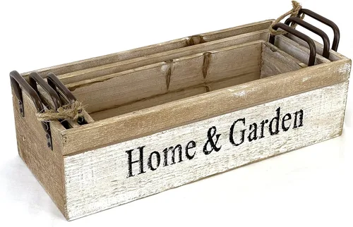 Vista 2 de allgala Juego de 3 cajas de madera para maceteros para macetas - Decoración interior y exterior - Cajas de exhibición de almacenamiento