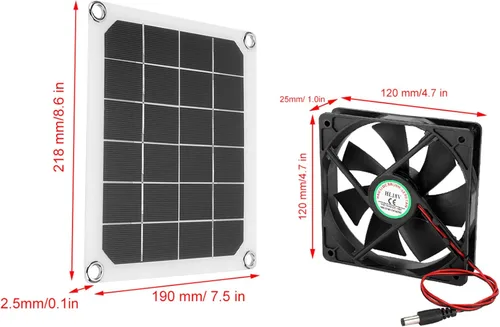Vista 7 de Extractor solar, kit de ventilador de panel solar USB de 6 V 10 W, carga USB monocristalina para exteriores pequeños gallineros, invernaderos