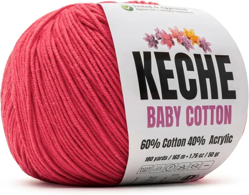 Vista 14 de Keche Hilo de Algodón, 60% Algodón 40% Hilo Acrílico, Hilo de Algodón Suave para Crochet y Tejer, Hilo Amigurumi 1 Madeja/Bola 1.76 Oz (50g) / 180