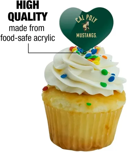 Vista 3 de Cal Poly Mustangs Logo Corazón Amor Cupcake Toppers Decoración Set de 6