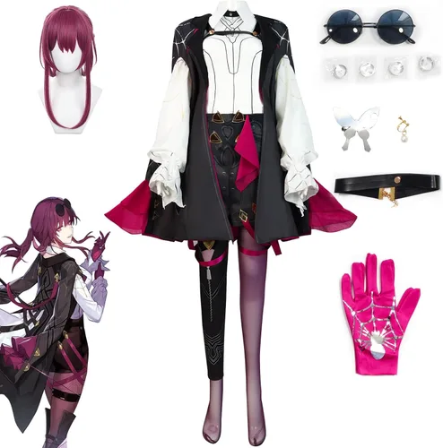 Vista 5 de Moalioi Honkai Star Rail - Disfraz de cosplay de Honkai Kafka, traje de fiesta de Helloween con peluca