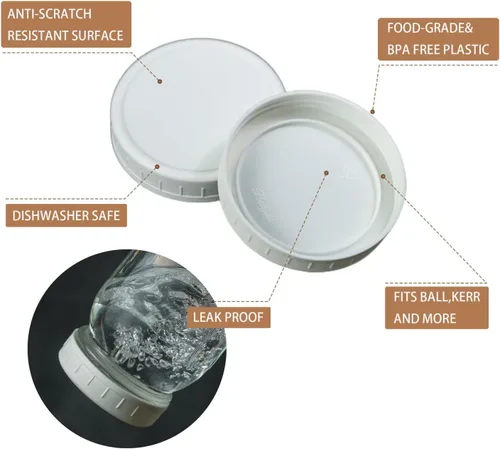 Vista 2 de Bedgeta 9 Pack de tapas de tarro de boca ancha mejoradas en blanco con anillos de silicona, para Ball, Kerr y más, tapas de almacenamiento