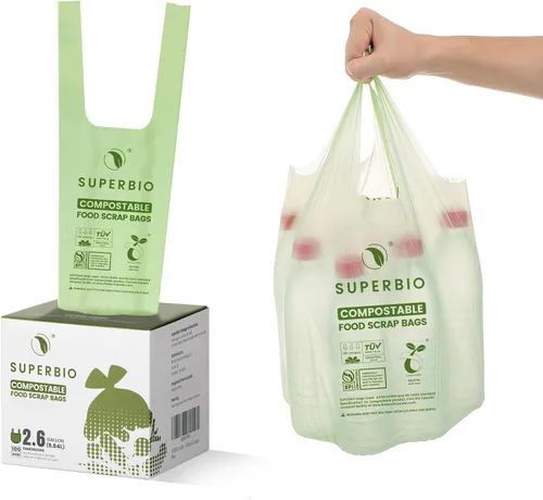 Vista 15 de SUPERBIO Bolsas compostables para restos de comida con asa de 1.6 galones, bolsas pequeñas de compost con asas, 50 unidades, 2 paquetes, BPI y OK